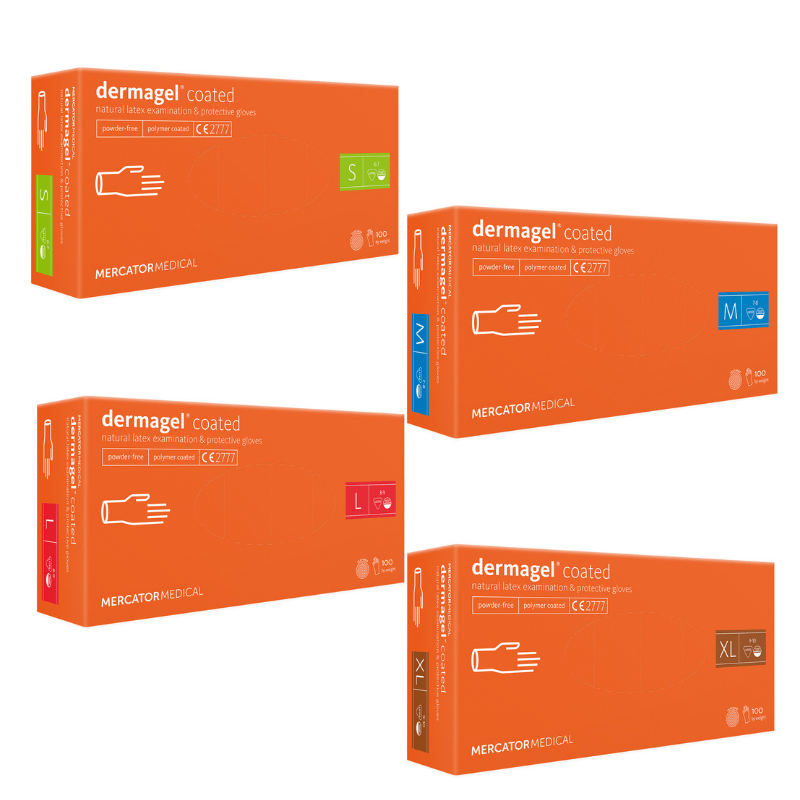 Dermagel puuterittomat Lateksikäsineet (10 pakettia)