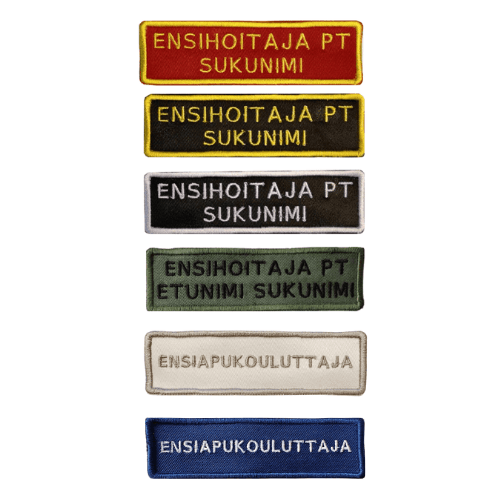 Brodeerattu velcrokiinnikkeinen nimikyltti 10x3cm
