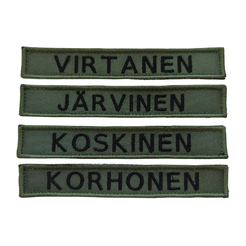 Brodeerattu yksirivinen nimikyltti (yleisimmät sukunimet)