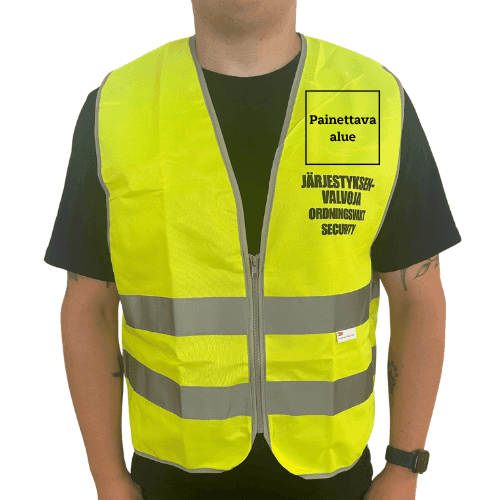 Järjestyksenvalvojan heijastinliivi omalla logolla