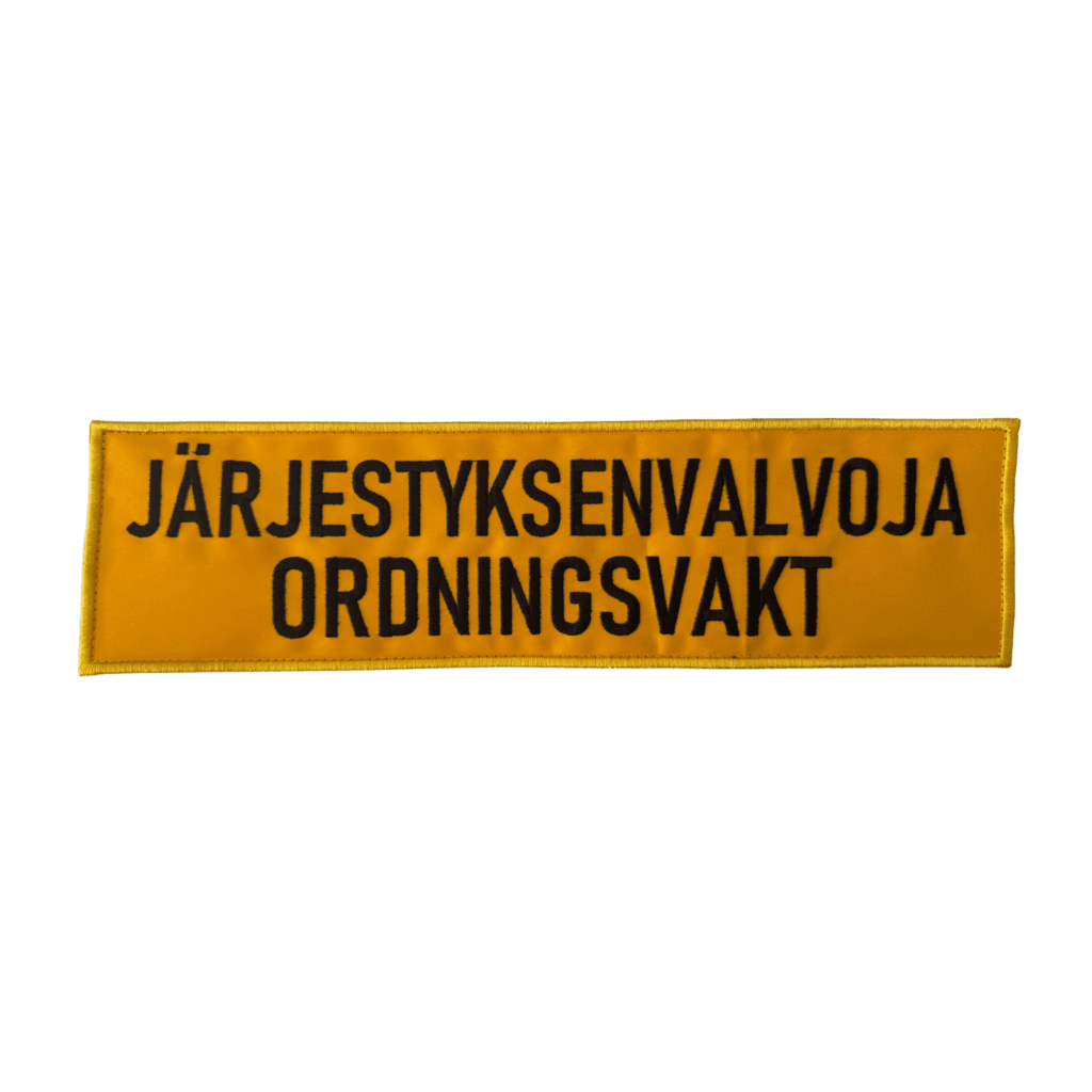 Järjestyksenvalvoja selkäkyltti - brodeerattu