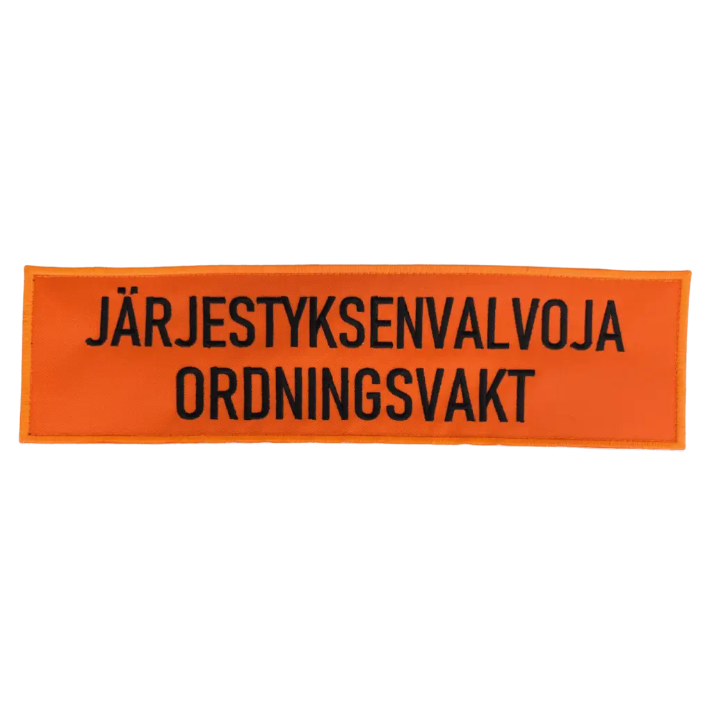 Järjestyksenvalvoja oranssi selkäkyltti - brodeerattu