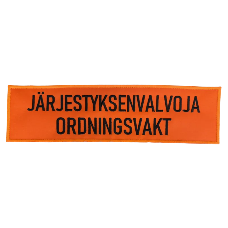 Järjestyksenvalvoja oranssi selkäkyltti - brodeerattu