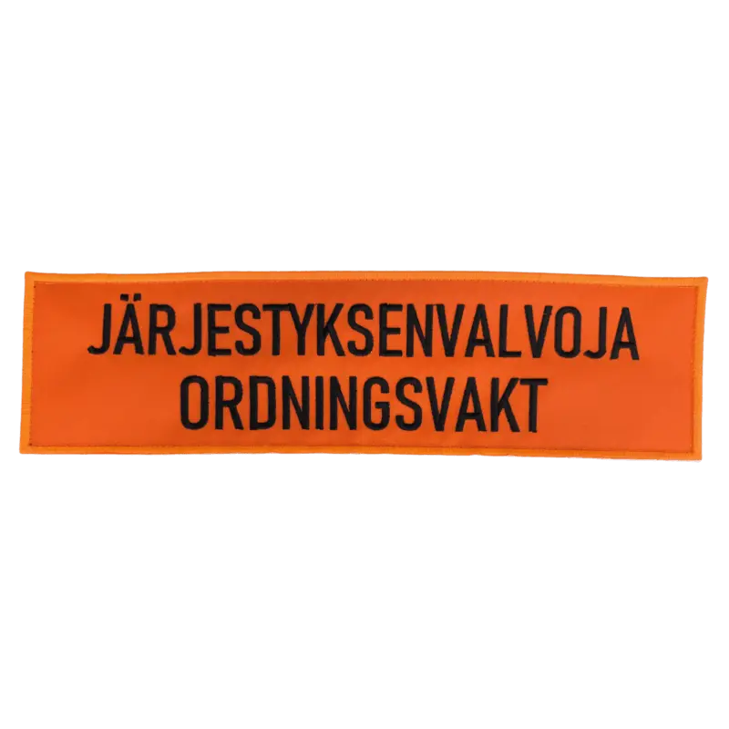 Järjestyksenvalvoja oranssi selkäkyltti - brodeerattu